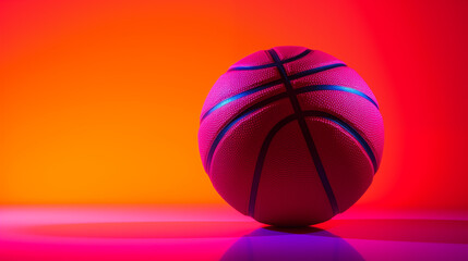 A basketball sits prominently against a neon orange background, creating a vibrant and energetic visual effect.