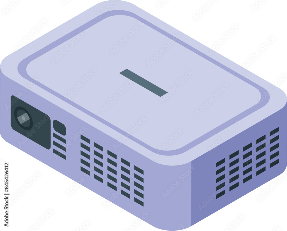 Poster modern projector displaying a business presentation in a bright office