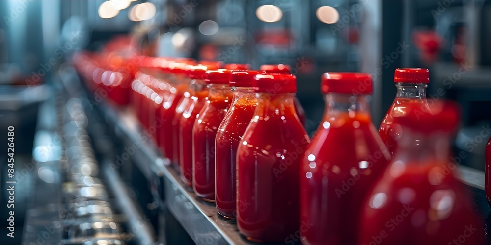 Aufkleber streamlined ketchup bottling process in factory to maximize production efficiency. concept automatio