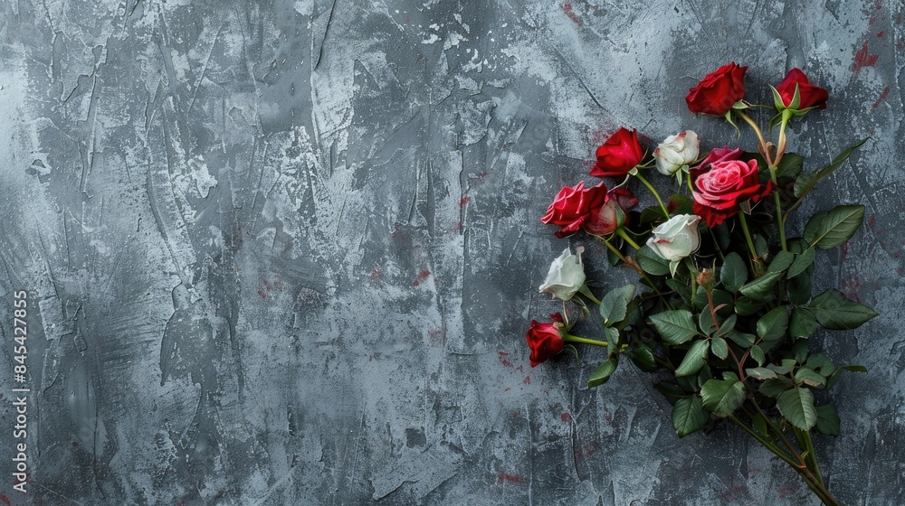 Sticker Roses bouquet displayed on a grey paper background with space for text