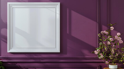 White frame mockup on a deep orchid wall, modern and elegant interior
