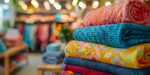 Colorful secondhand items for sale at local charity shop with a blurred background. Concept Local Charity Shop, Secondhand Items, Colorful Decor, Blurred Background