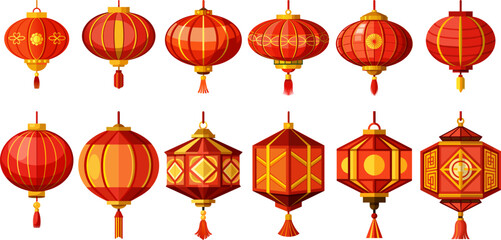 Chinese lanterns flat vector set