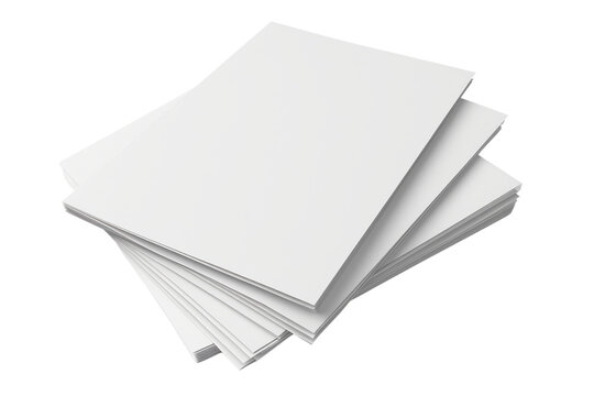 Stack of blank white paper sheets isolated on a transparent background. Perfect for office, printing, or crafting use.