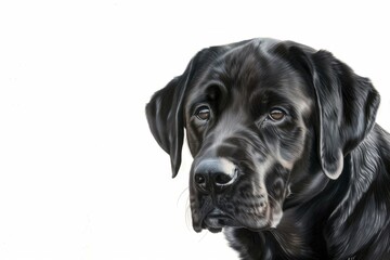Obraz premium Front face view, portrait of a black labrador retriever pet dog, isolated 3:2