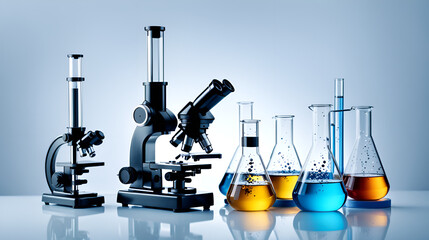Instruments, equipment, supplies, beakers, test tubes, microscopes, culture dishes, cover slips, laboratory settings in the chemistry laboratory