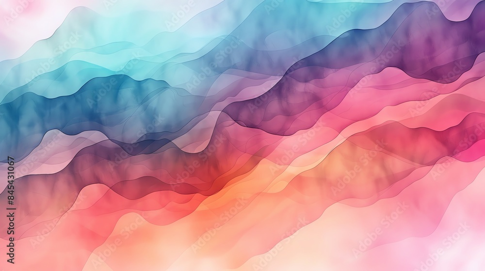 Poster an abstract background with flowing lines and colors, resembling a landscape of mountains or clouds.