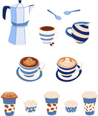 Pastel blue and beige Coffee Set Illustration
