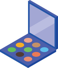 Colorful eyeshadow palette open with a mirror, showing multiple colors for applying makeup