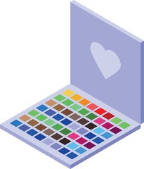 Colorful eyeshadow palette with a heart on the top is being opened for applying makeup