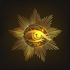 Evil boho. Eye of Providence. Lineart Vector illustration. Magic celestial witchcraft symbol. Masonic symbol. Hand drawn logo or emblem gold