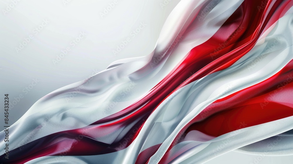 Poster flowing red and white fabric creating abstract artistic shapes