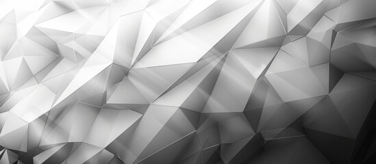 Black white abstract background. Geometric shape. Lines, triangles. 3d effect. Light, glow, shadow. Gradient. Dark grey, silver. Modern, futuristic.