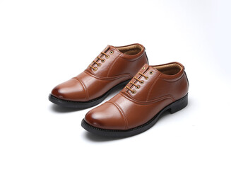 tan leather formal uniform shoes isolated on white background