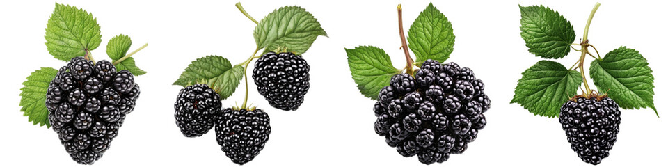 Fototapeta premium Set of blackberry illustrations with no background. Collage of png berry illustration with transparency.