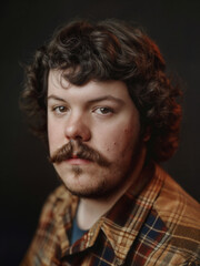 Portrait of a man in the style of the 80s or 90s. Retro photo of a person dressed in vintage style. Nostalgic photo