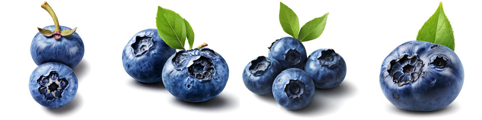 Obraz premium Set of blueberry illustrations with no background. Collage of png berry illustration with transparency.