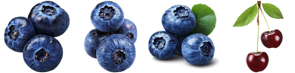Set of blueberry illustrations with no background. Collage of png berry illustration with transparency.