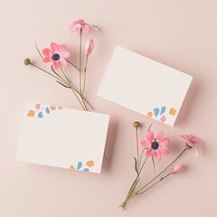 Cardstock on Pink Background with Flowers, for Thanks, Best Wishes, Welcome, and Holiday Cards