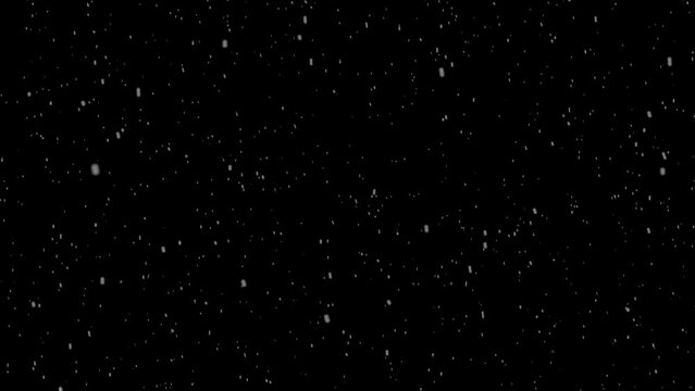 Falling snow flakes effect footage animation. Seamless loop blurred snowflakes on clean black animation copy space background.
