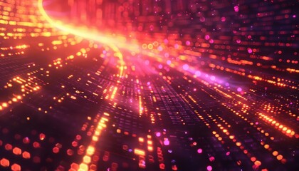 Naklejka premium Glowing pink, orange, and yellow lights form a glowing tunnel that seems to go on forever.