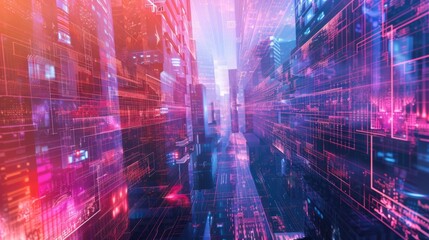 Fototapeta premium Futuristic Cityscape: Immersive Art and Technology Integration