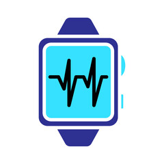 Smartwatch set icon. Blue watch, black heartbeat line, wearable technology, fitness tracking, health monitoring, digital device, modern gadget.