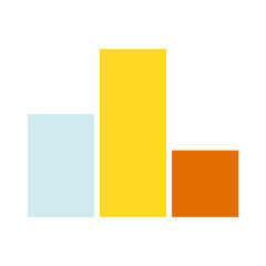 Bar chart set icon. Three vertical bars, yellow, blue, orange, data visualization, statistics, analysis, business, presentation, graph.