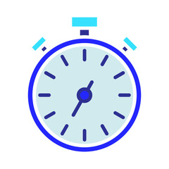 Stopwatch set icon. Timer, clock, countdown, digital display, blue outline, black hands, timekeeping, precision, measurement, racing, fitness punctuality, schedule, alert, urgency, control, efficiency