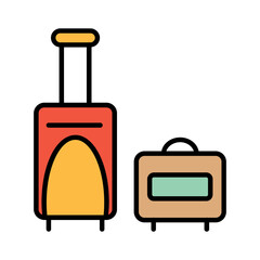 Luggage set icon. Red suitcase, tan briefcase, travel bags, packing, vacation, trip, transportation, tourism, journey, baggage.