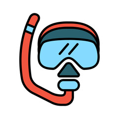 Snorkel set icon. Red snorkel, blue mask, underwater gear, diving equipment, swimming, aquatic, water sports, adventure, ocean exploration.