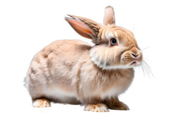 Obraz premium Studio portrait of cute rabbit isolated on transparent png background, happy bunny running on floor, adorable fluffy rabbit that sniffing.