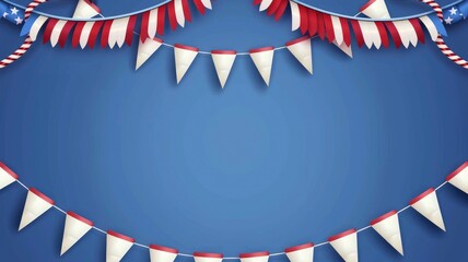 Blue background with red, white, and blue pennant banners