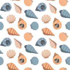 Sea shells seamless pattern. Underwater vector life. Isolated on white background
