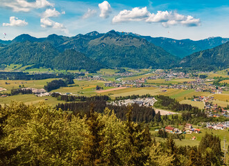 Alpine summer view at paraglider paradise Koessen, Kitzbuehel, Tyrol, Austria