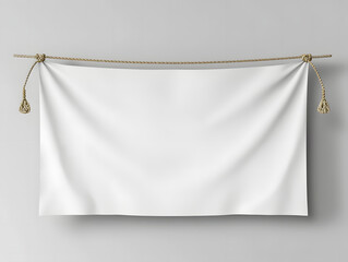 Empty white hang blank fabric horizontal canvas banner mockup