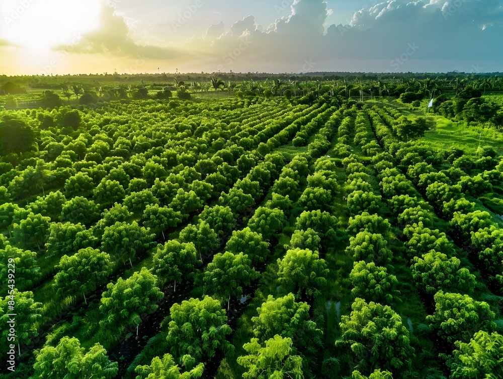 Aufkleber aerial view of a large reforestation project with newly planted trees in neat rows environmental con