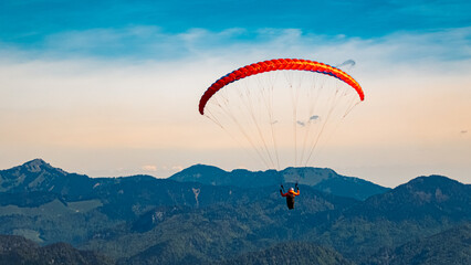 Alpine summer view at paraglider paradise Koessen, Kitzbuehel, Tyrol, Austria