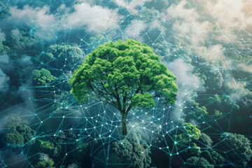 Environmentally-friendly commercial buildings with green initiatives, such as renewable energy sources, efficient cooling, and sustainable practices 