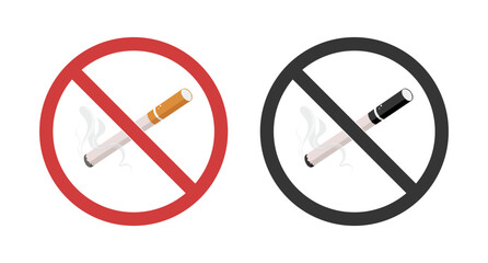 Stop smoking, no smoking forbidden sign. Sign, symbol. Template design. No smoking sign. Lighted cigarette with smoke. Illustration, simple cigarette icon