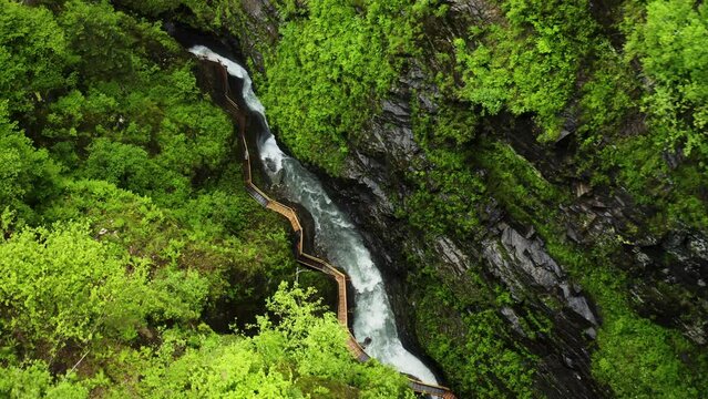 Beautiful canyon with cascading waterfalls and rich green vegetation, offering a perfect backdrop for adventure, nature, travel, hiking, and holiday-themed projects
