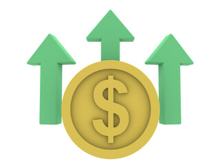  Increase Dollar 3D Icon , dollar sign with arrow PNG