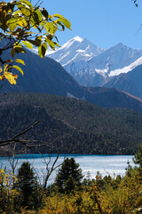 Autumn in the mountains, Phoksundo Lake in front of the mountain