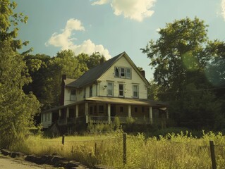 Obraz premium Cinematic Daylight Photograph of House Amidst Nature's Embrace