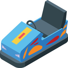 Blue bumper car standing still on white background