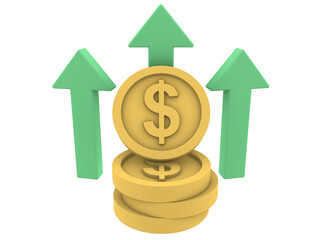 Stack Increase Dollar 3D Icon , dollar sign with arrow  transparent background PNG