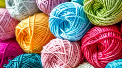 Colorful assortment of yarn balls for crafting and knitting