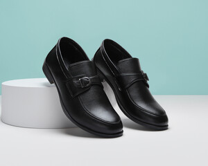 party wear black formal shoes pair isolated