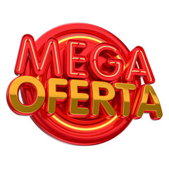 Mega offer 3d render label isolated in transparent background