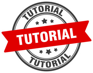 tutorial stamp. tutorial label on transparent background. round sign